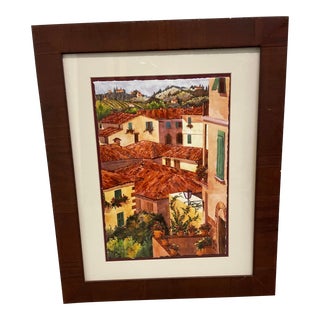 2000s Heidi Rosner Tuscan Rooftops Numbered Watercolor Print, Framed For Sale