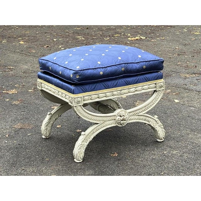 Country House Stool / Seat, Carved Frame, Lift Of Cushion 65 cms in length 55 cms wide 60 cms high to top of cushion