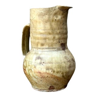 Vintage Handcrafted Beige Ceramic Jug For Sale