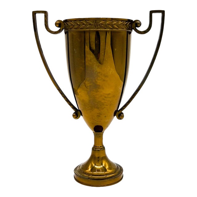 Mid-Century Brass Trophy Cup – Arlen Trophy Co., Brooklyn Ny – Double-Handled Laurel Urn – Mid-Century / Neoclassical Revival For Sale