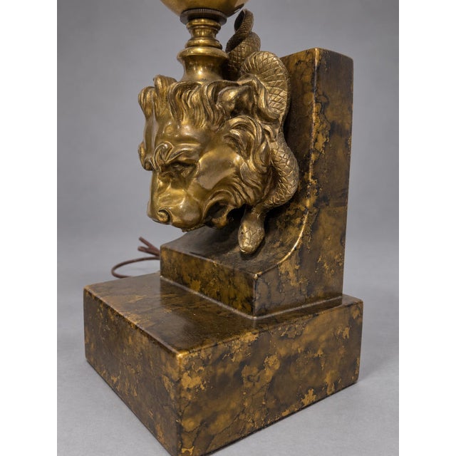 Early 20th Century Pair of Continental Empire Revival Serpent and Lion-Mask Table Lamps, Circa 1920 For Sale - Image 5 of 10