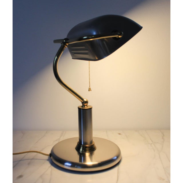 Vintage Art Deco Bankers Stainless Steel & Brass Desk Lamp For Sale - Image 12 of 12