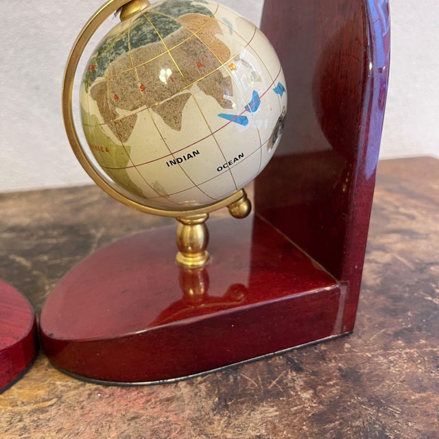 Bookends with Mahogany Globes and Brass Bases, 1980s, Set of 2 For Sale - Image 12 of 18