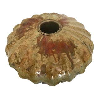 Large 1970s Vintage Round Ceramic Vase With Metal Insert For Sale