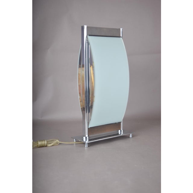 1960s Chrome and Frosted Glass Table Lamp with Wood Trim, 1960s For Sale - Image 5 of 6