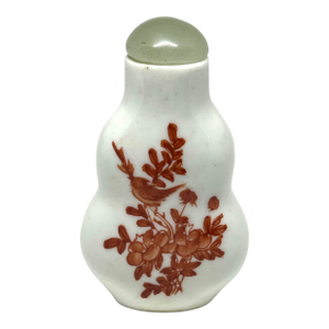 Early Chinese Porcelain Snuff Bottle Jade Stopper Hand Painted.