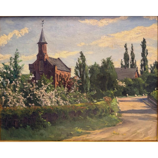 Friedrich Fennel, Village Church, Hesse, 1910, Oil Painting on Canvas For Sale - Image 13 of 13