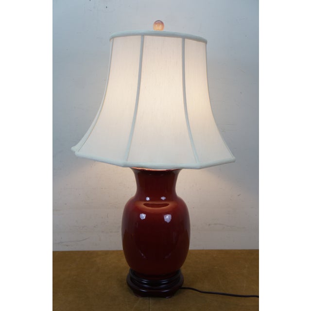 Late 20th Century Chinese Chinoiserie Oxblood Red Porcelain Mantel Vase Urn Table Lamp 34" For Sale - Image 4 of 17