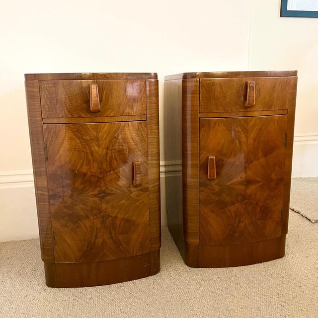 Art Deco Walnut Bedside Tables, Set of 2 For Sale - Image 3 of 15