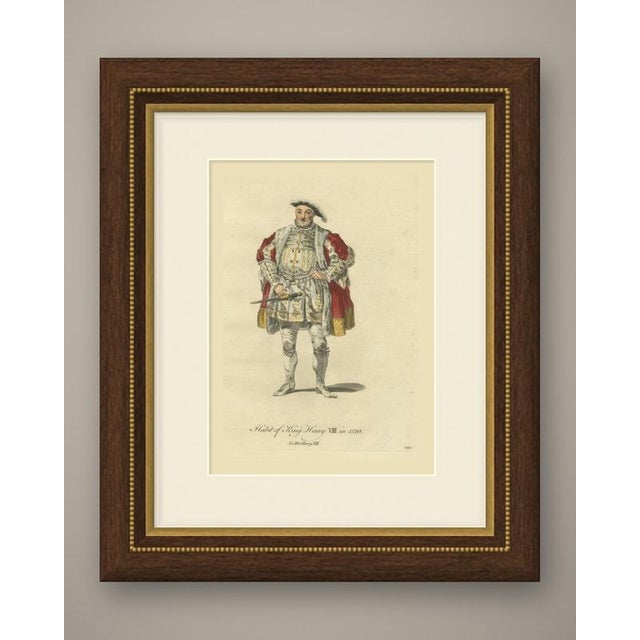 This is an original antique copper engraving with hand coloring, lettered in script "habit of king henry viii in 1520."...