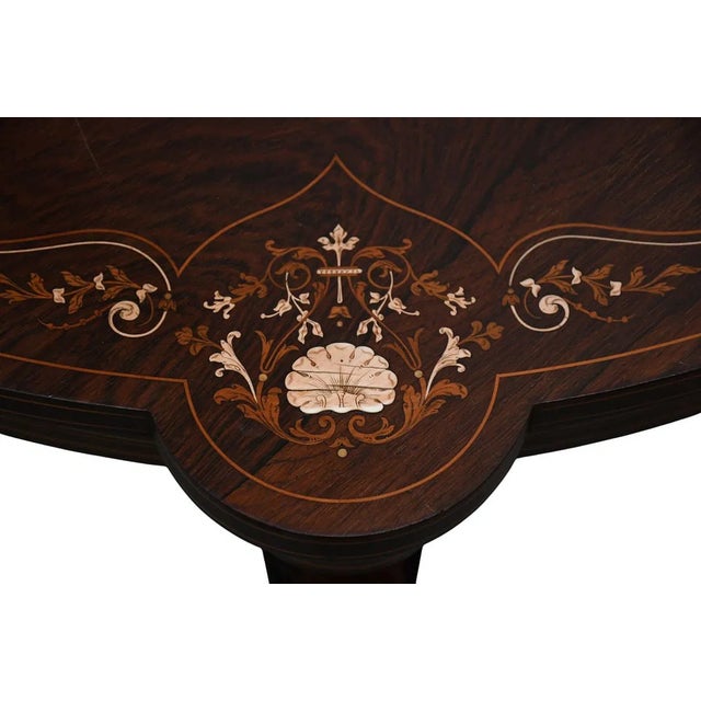 English Late 19th Century Superb Quality English Rosewood Center Table String Inlay With Flowers For Sale - Image 3 of 4