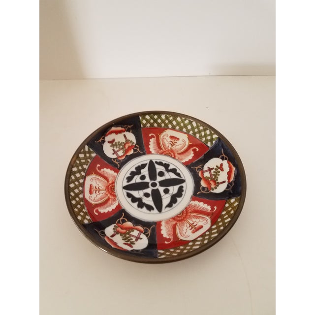 Saks Fifth Avenue Japanese Cloisonne Hand Painted Porcelain Over Brass Bowl For Sale - Image 4 of 4