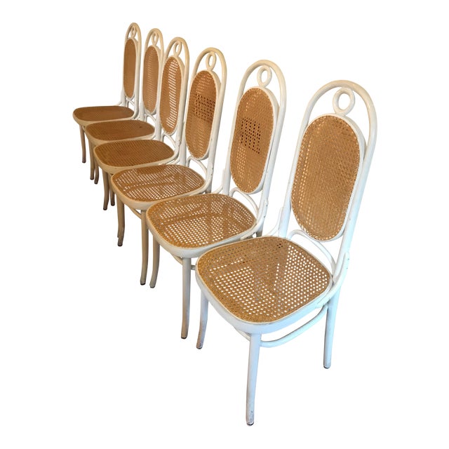 1960s Vintage Cane Bentwood Highback Dining Chairs Set Of 6