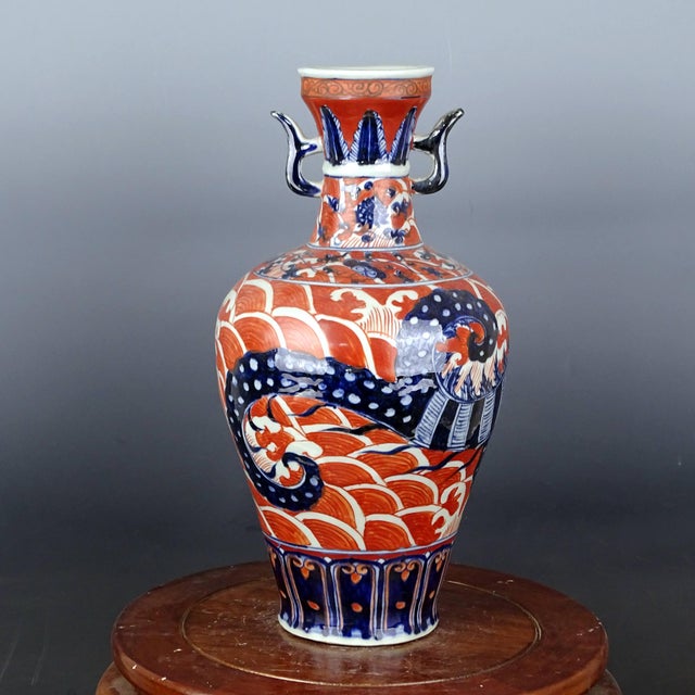 Chinese Vintage Ceramic Vase,Ming Dynasty Xuande Marked Red Glaze Blue and White Porcelain Vase Hand Painted Dragon Pattern For Sale - Image 10 of 11