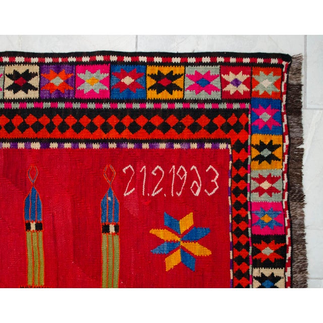 Masterpiece 1963 Dated Turkish Kilim, Extra Large Pictorial Wall Tapestry, Vintage Wall Decor With Mosque Design, Rare Architectural Art For Sale - Image 12 of 15