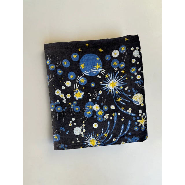 Solaris Stars European Blue Linen Large Tablecloth | Lizzet Frausto For Sale - Image 10 of 10