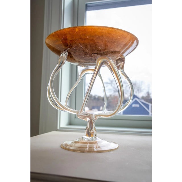 Abstract 1980s Krosno Jozefina Poland Jellyfish Pedestal Bowl For Sale - Image 3 of 4