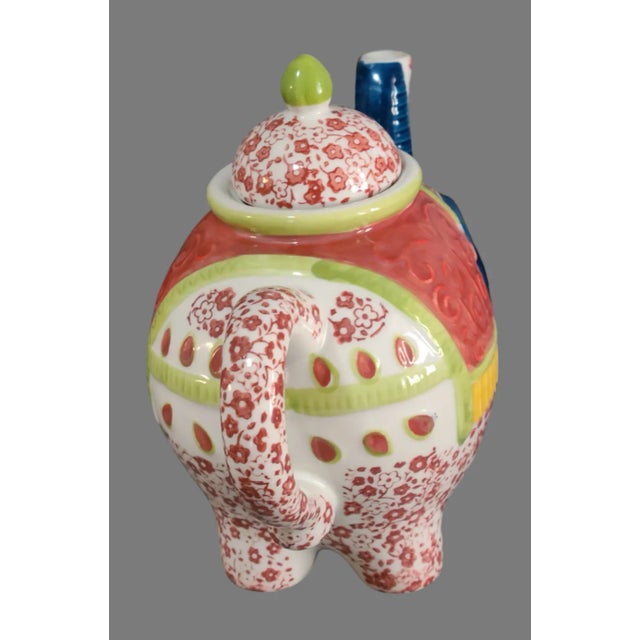 Traditional Vintage Hand Painted Colorful Floral Whimsical Lucky Elephant Teapot For Sale - Image 3 of 8