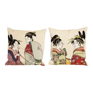2019 International Style Japanese Women Tapestry Cotton Square Pillows by Jules Pansu - Set of 2