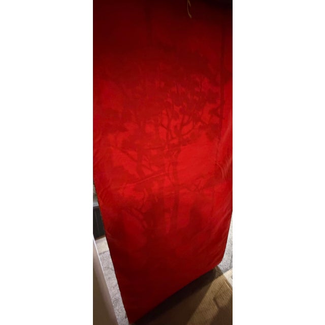 Textile Vintage Large Chinese Red Silk Hand-Embroidered Deer & Pine Tree Longevity Tapestry - 7' X 3' For Sale - Image 7 of 10