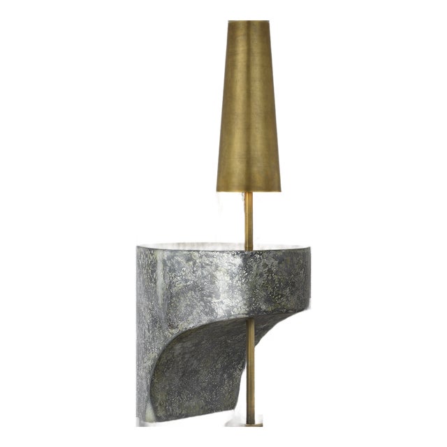 Anne-Marie Barton by Visual Comfort Signature Runia 49" Sculpted Side Table Floor Lamp in Eclipse with Mottled Brass For Sale