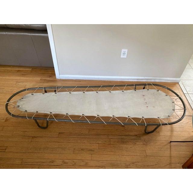 Olive 1960s Vintage Laced Canvas Low Sling Daybed Poolside Cot Mid-Century Industrial For Sale - Image 8 of 9