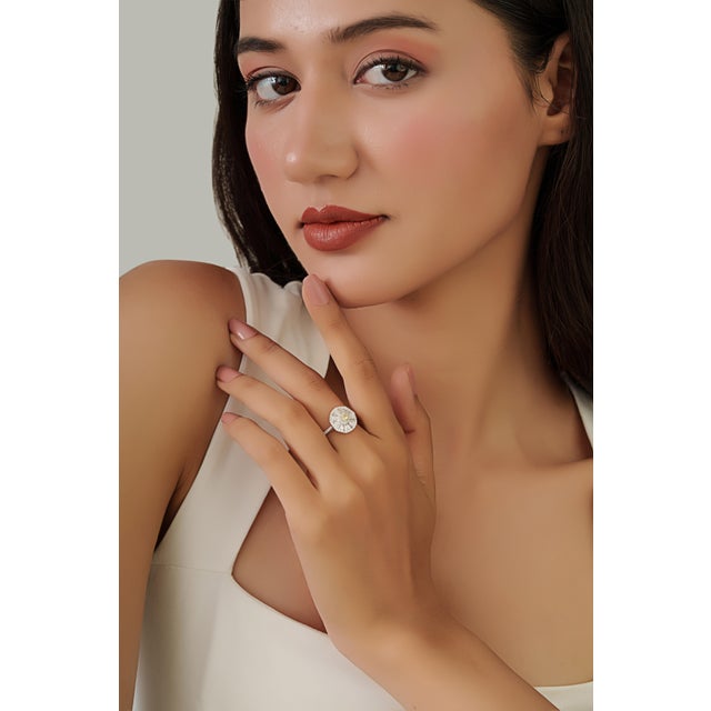 Art Deco Yellow Diamond Ballerina Cocktail Ring in 18k White Gold Size 5.5 For Sale - Image 9 of 16