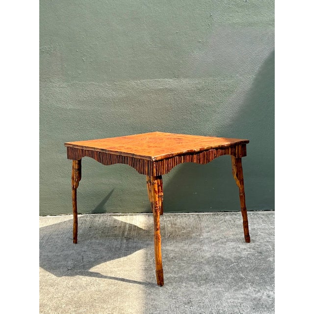 Vintage Light Bamboo Parquetry Game Table For Sale In West Palm - Image 6 of 12