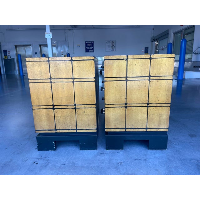 70s Gilt Low Chests / Nightstands, a Pair, in the Style of Karl Springer, Modern Hollywood Regency, Asian Inspired For Sale In Naples, FL - Image 6 of 16