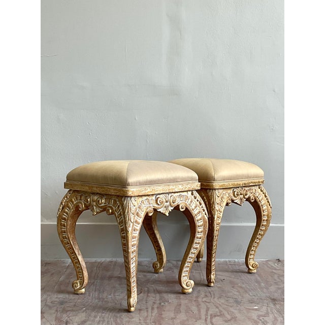 Hollywood Regency Vintage Italian Casa De Arte Paoletti Carved Stools - A Pair For Sale - Image 3 of 8