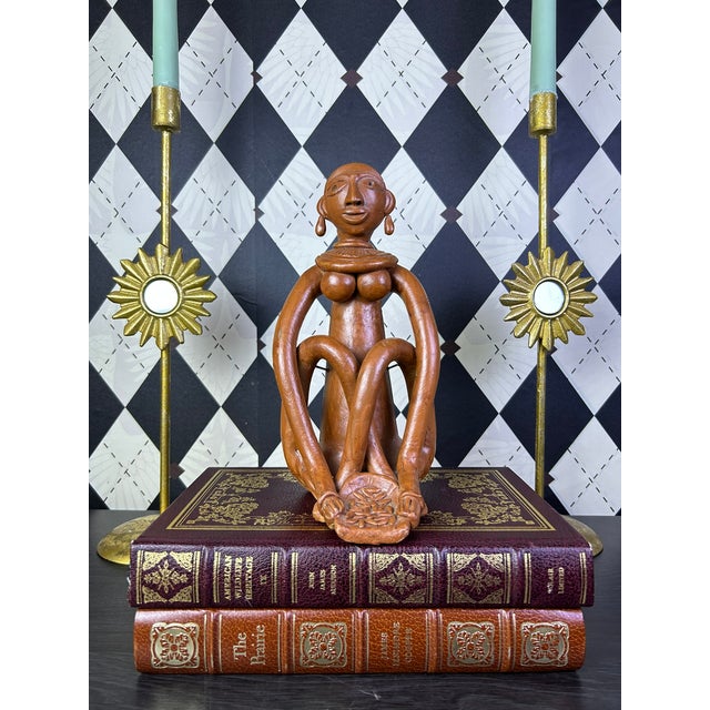 1980s Vintage Indian Terracotta Seated Woman Folk Art Sculpture, 10" For Sale - Image 5 of 18