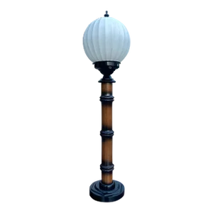 Asian Modern Table Lamp With Milk Glass Globe Style Diffuser in Faux Bamboo