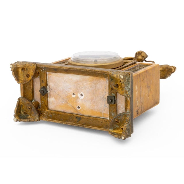 Metal French Empire Style Cupid Riding Panther Gilt Metal and Marble Mantel Clock For Sale - Image 7 of 7