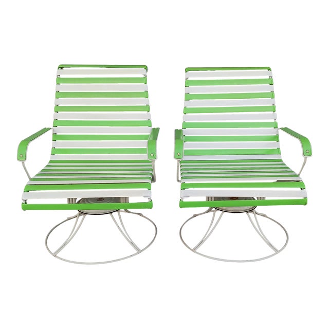 Vintage Homecrest Swivel Rocker Green and White Vinyl Patio Chairs a