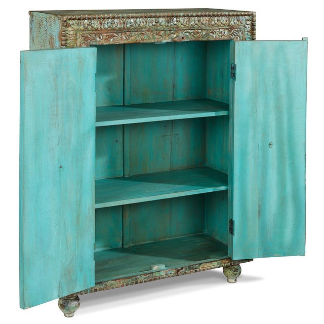 Vintage Painted Cabinet with Relief Carvings, 1950s For Sale - Image 3 of 8