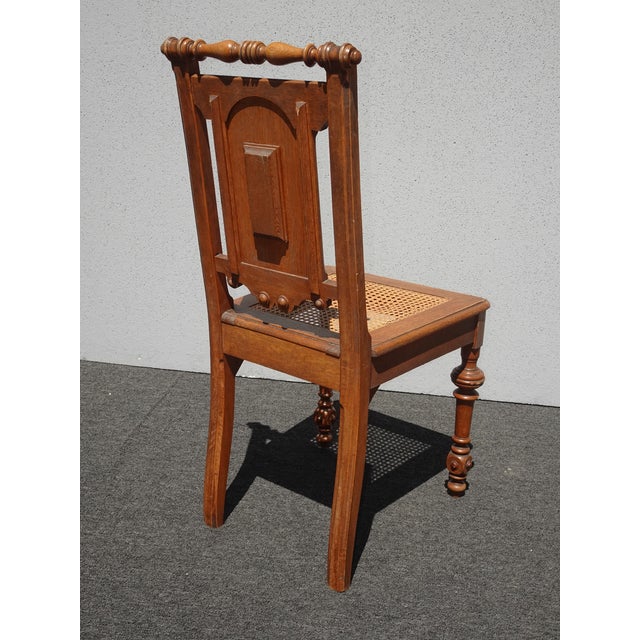 Set of Four Antique Jacobean Oak Cane Dining Chairs W Carved Backrests For Sale - Image 12 of 12