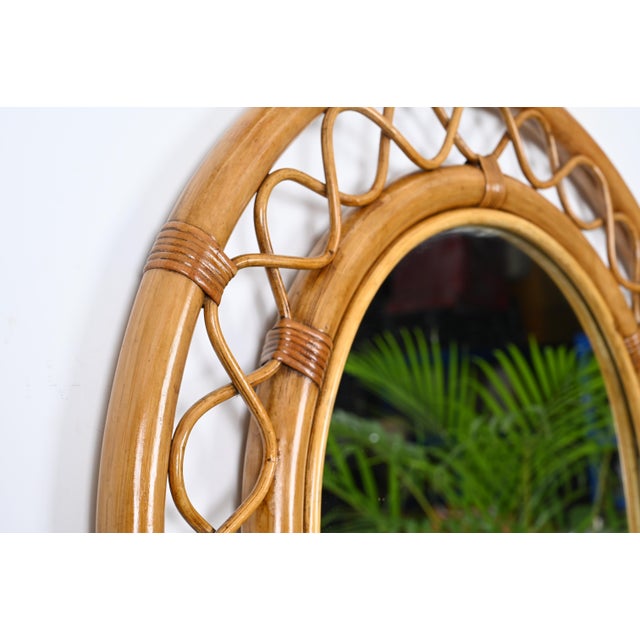 1960s French Riviera Arc Mirror in Rattan, Wicker and Bamboo, Italy, 1960s For Sale - Image 5 of 16