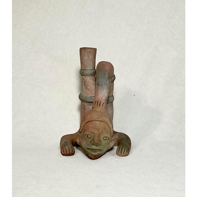 Mexican Pre Columbian Aztec Pottery Amerca Style Headstand Figure Vase 10" X 7" X 7" For Sale - Image 3 of 12