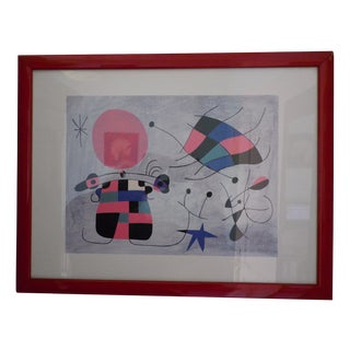 Joan Miró, Surrealist Figure and the Sun, Lithograph, Framed For Sale