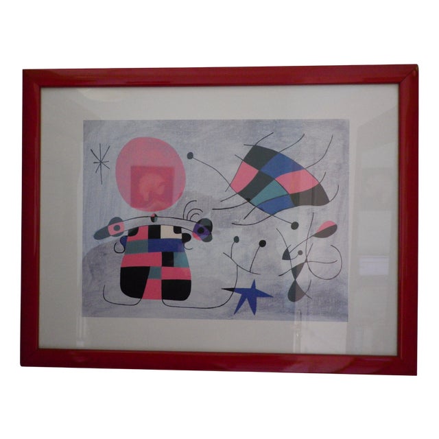 Joan Miró, Surrealist Figure and the Sun, Lithograph, Framed For Sale