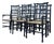Set of 6 Vintage Black Painted Spindle-Back & Ladder-Back Rush Seat Dining Chairs For Sale