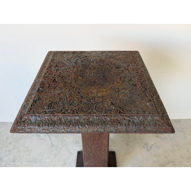 Brutalist Vintage Brutalist Metal Garden Pedestal With Embossed Top For Sale - Image 3 of 12