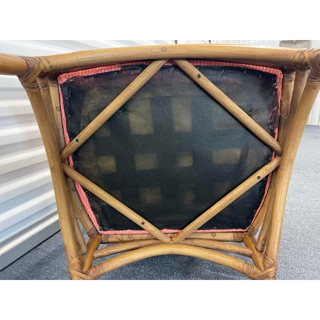 Vintage Medallion Back Rattan Dining Chairs With Custom Green and Pink Upholstery– Set of 4 For Sale - Image 10 of 12
