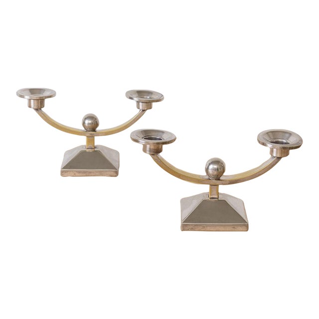1930s Pair of French Art Deco Candleholders For Sale