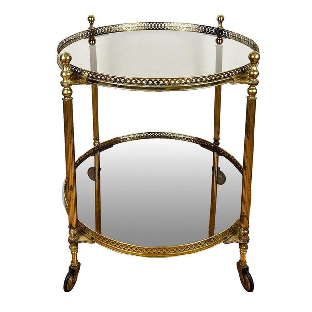 Mid-Century Round Brass and Glass Rolling Trolley For Sale - Image 11 of 11