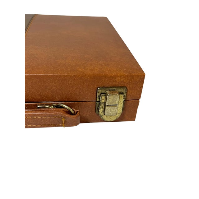 Mid 20th Century Vintage Mid-Century Cream and Brown Striped Backgammon Game Set in Travel Case For Sale - Image 5 of 9