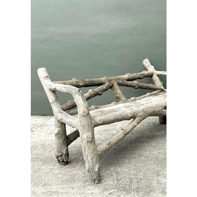 Vintage Faux Bois Concrete Garden Bench For Sale - Image 11 of 13