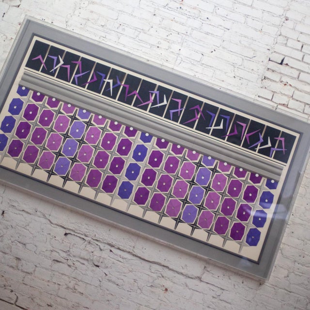 Abstract 1984 Signed Abstract Geometric Large Scale 2d Origami Folded Paper Art Piece Purple Gray & White For Sale - Image 3 of 15