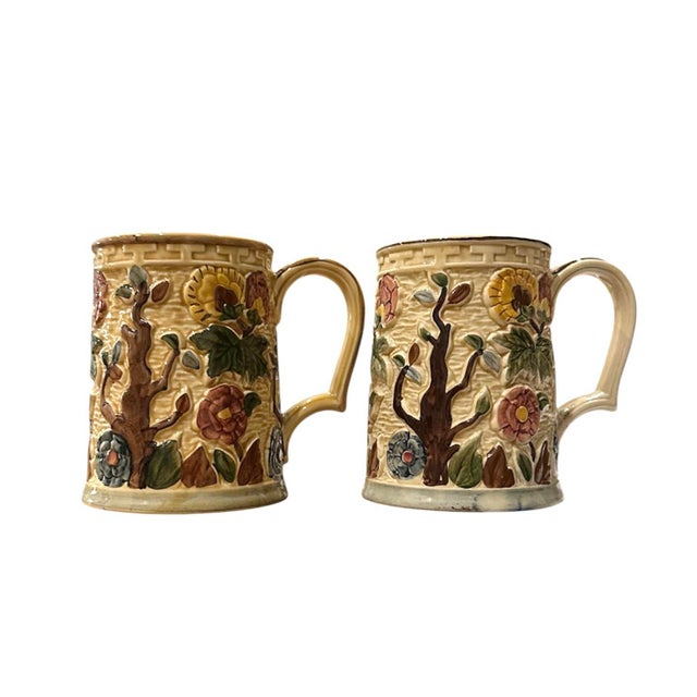 Indian Vintage Staffordshire Pottery Indian Tree Mugs / Tankards, a Pair For Sale - Image 3 of 6