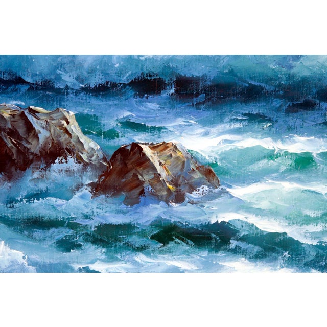 Mid 20th Century Crashing Waves Seascape Oil Painting on Canvas For Sale - Image 4 of 10